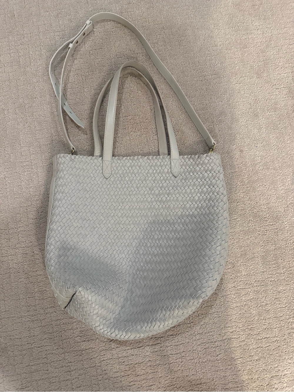 Madewell Light Gray Woven Leather Tote with Shoulder Strap